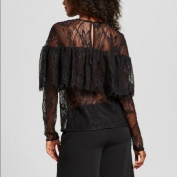NWT Who What Wear Lace Ruffle Long Sleeve Blouse Size Small - Picture 2 of 10